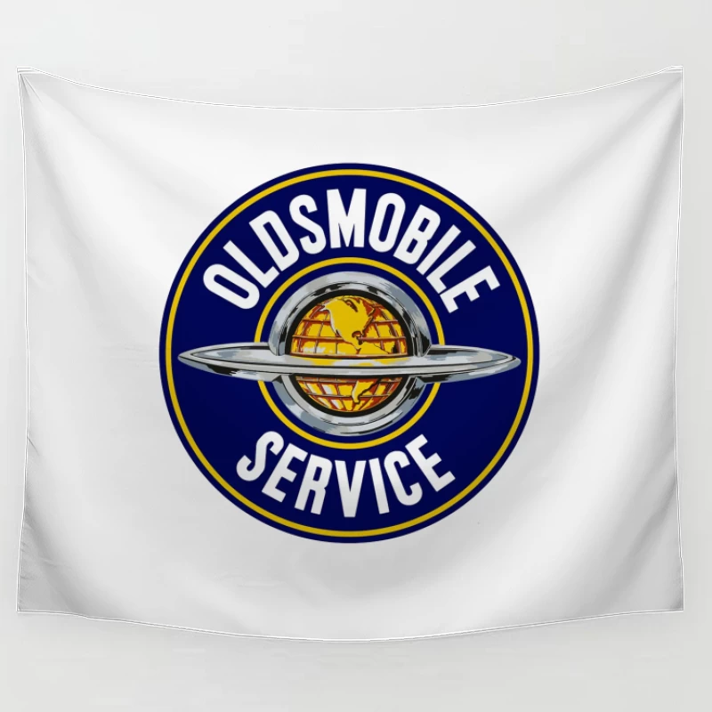 Vintage Oldsmobile Service Logo with Globe Emblem Tapestry