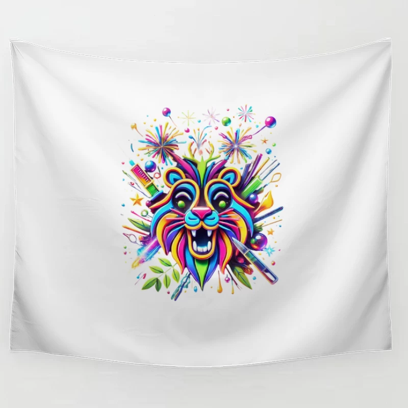 Lion abstract line face Tapestry