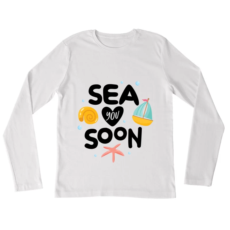 Invitation à la mer avec coquillages et voilier Femme Manches Longues T-Shirt
