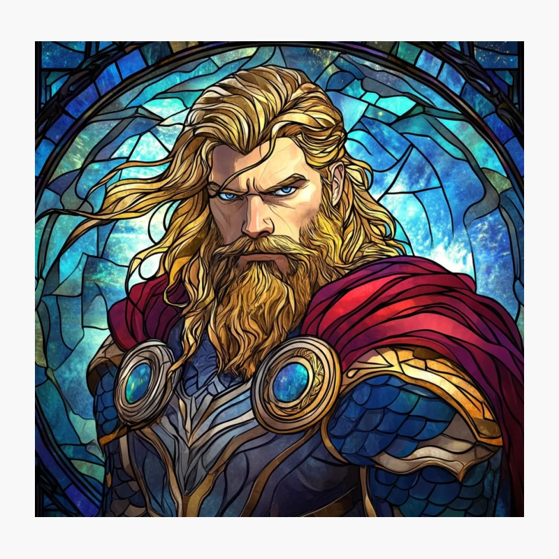 Medieval Fantasy Warrior in Stained Glass with Red Cape Throw Pillow