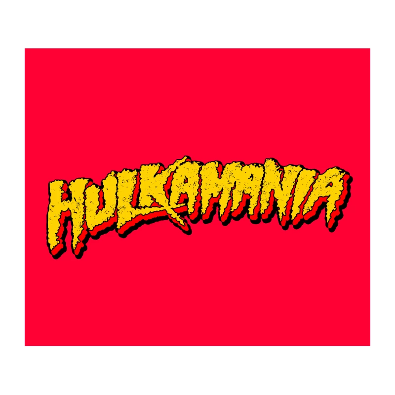 Hulkamania Wrestling Logo in Bold Yellow and Red Text Tapestry