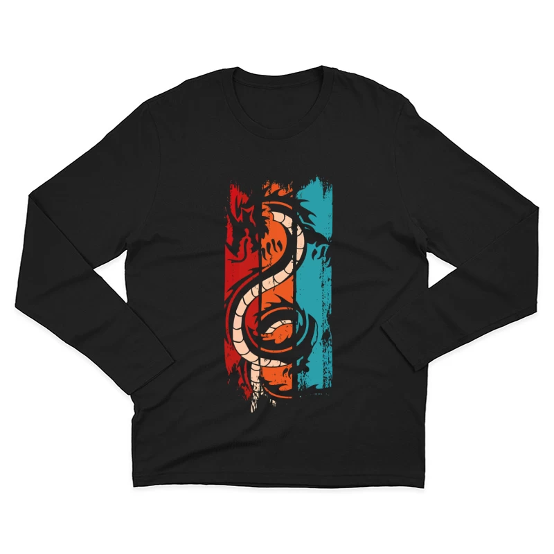 Tri-Color Dragon: Retro Tribal Vibes Male Long Sleeve T-Shirt