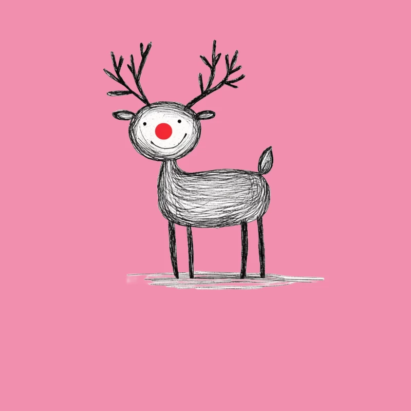 Cute Christmas Reindeer Minimalist Sketch Female T-Shirt