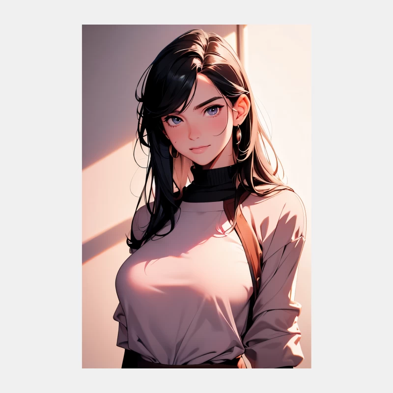 Anime Portrait: Blue-Eyed Girl with Dark Hair in Sunlight Male Tank Top