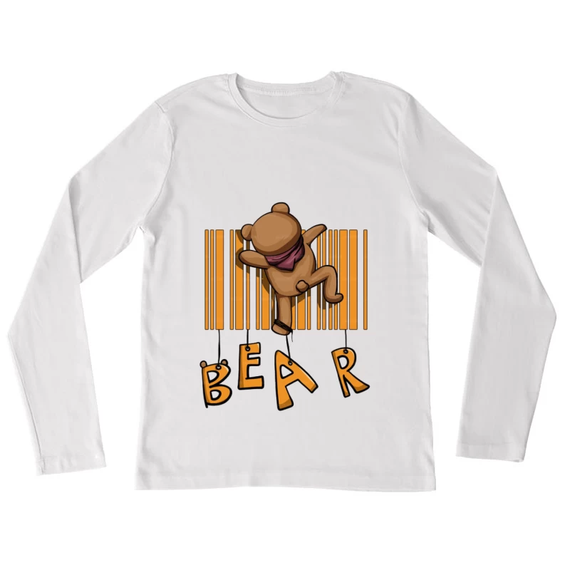 Teddybär auf Barcode Hintergrund Damen Langarm T-Shirt