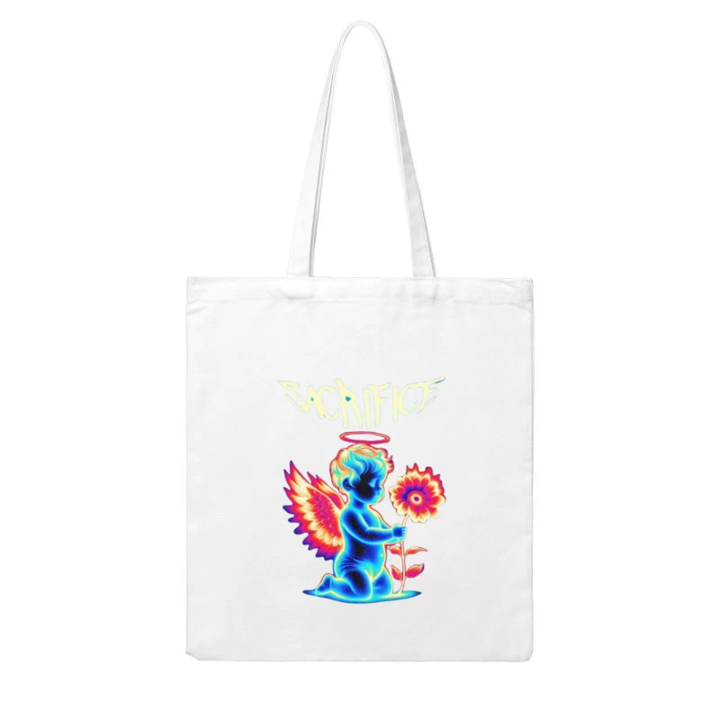 Neon Angel with Rainbow Wings - Sacrifice Art Cotton Tote Bag