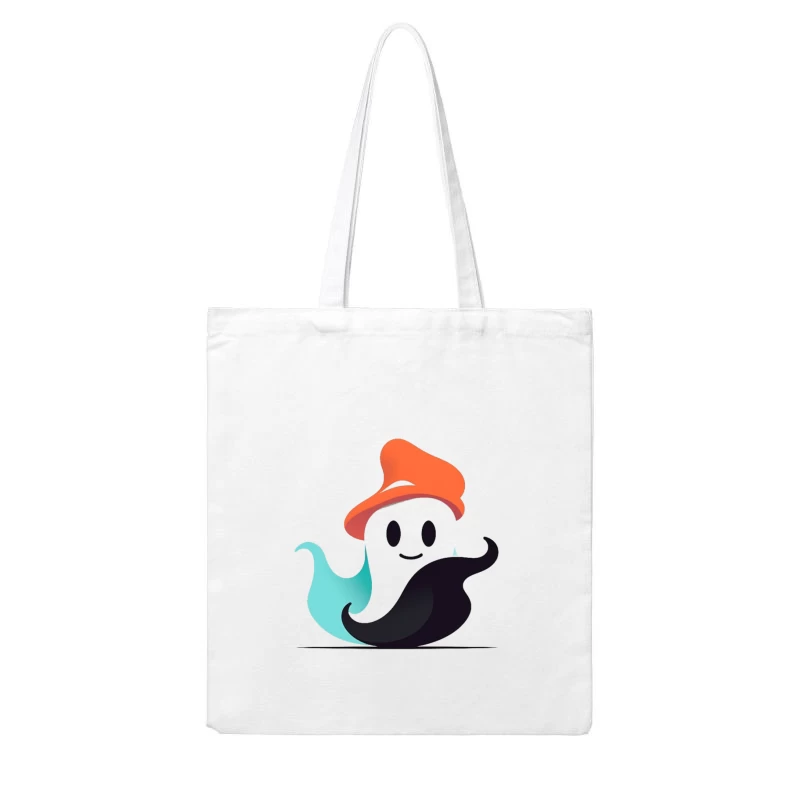 Cute Ghost Mascot with Orange Hat Cotton Tote Bag