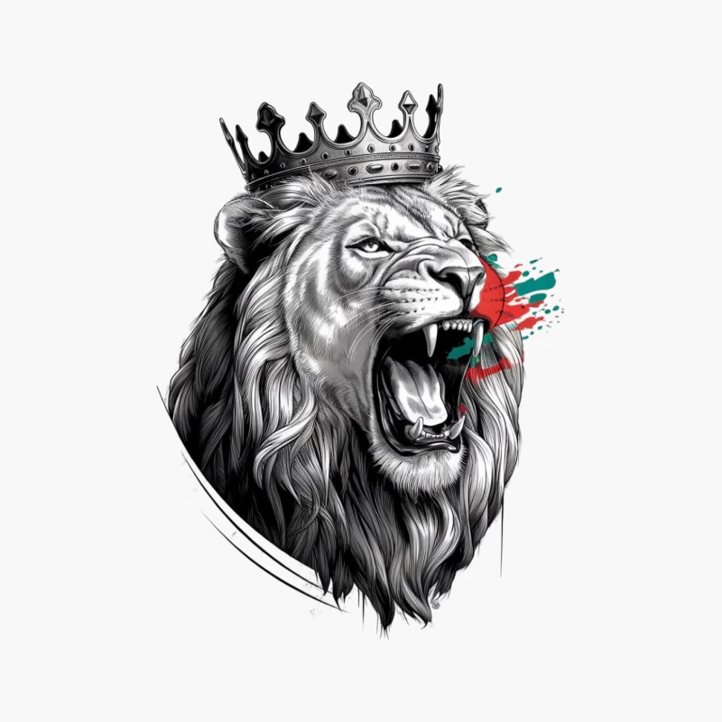 Crowned Lion's Fierce Roar: Royal Art with Colorful Splash Cotton Tote Bag