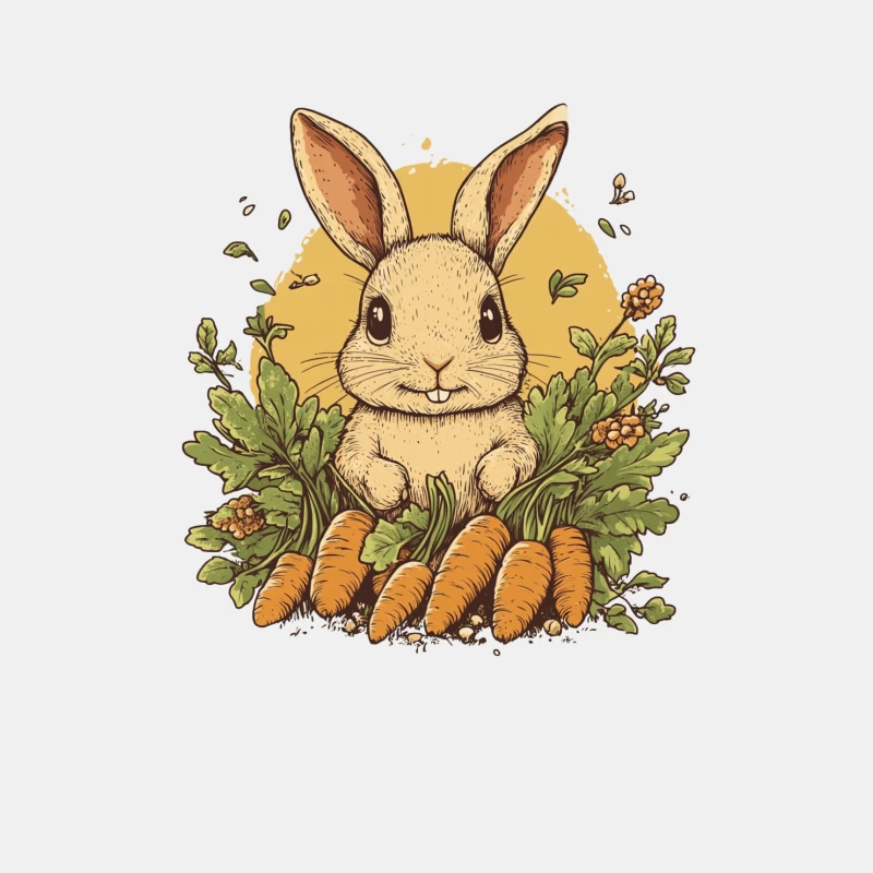 Cute Cartoon Rabbit with Carrots in Nature Illustration Male Tank Top