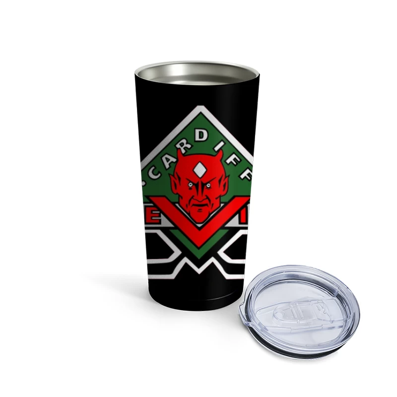 Cardiff Devils Hockey Team Logo with Red Devil Mascot Travel Mug