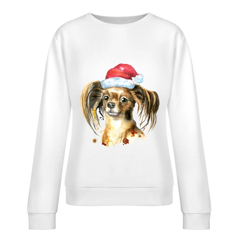 Chien avec chapeau de Noël en aquarelle Femme Sweat-shirt à enfiler