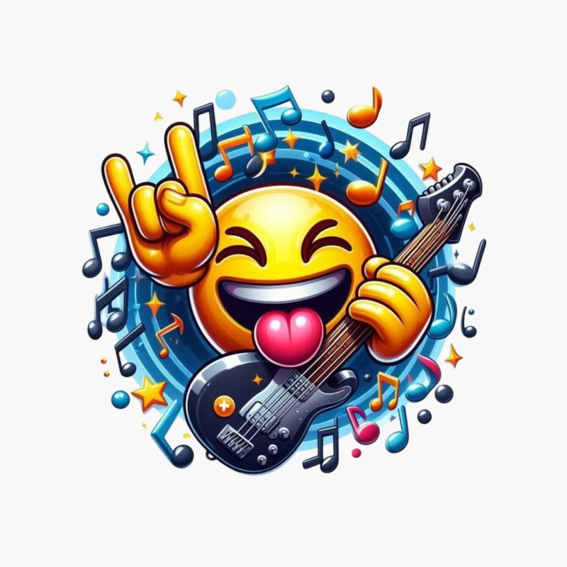 Rocking Smiley Emoji with Guitar and Music Notes Cotton Tote Bag