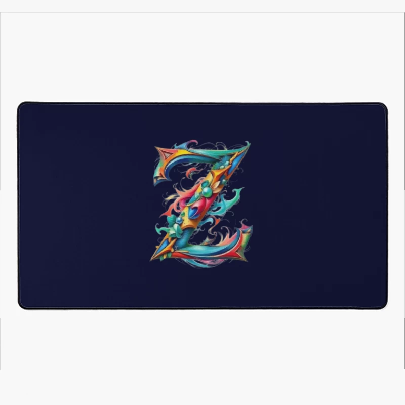 Ornate Floral Letter Z in Vibrant Colors Desk Mat