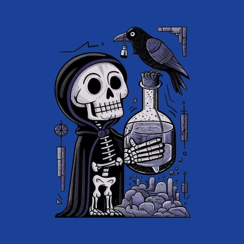 skeleton raven potion gothic illustration dark fantasy alchemy mystical Male T-Shirt