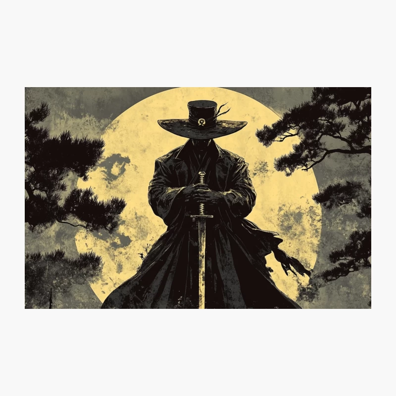 Ominous Samurai Silhouette Under Full Moon Travel Mug