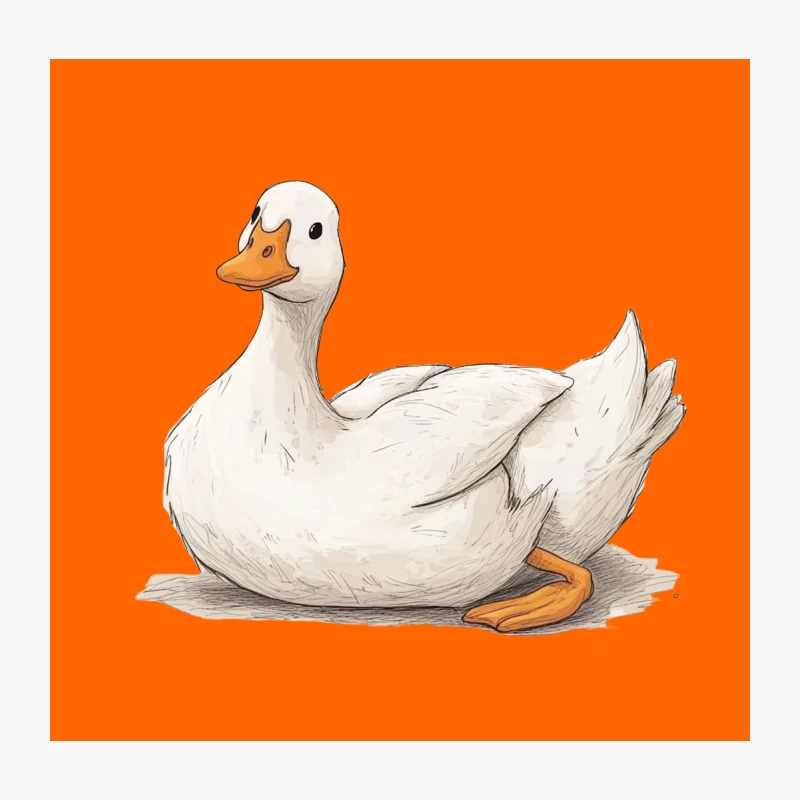 Cute Illustrated White Duck: A Charming Waterfowl Drawing Throw Pillow