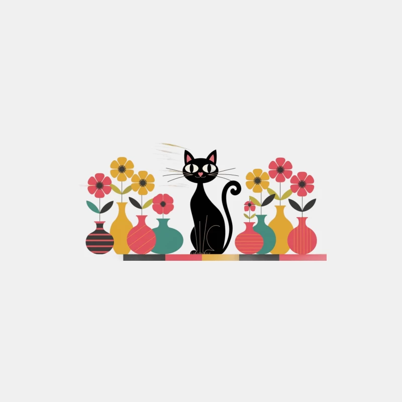 Retro Cat and Flowers: Mid-Century Modern Illustration Male Tank Top
