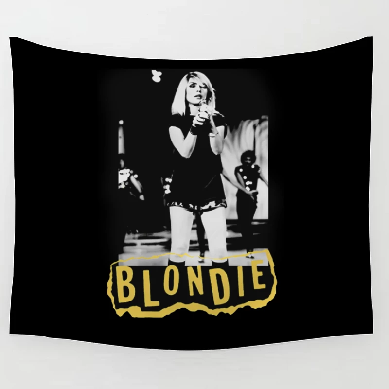 Iconic Blondie Concert Performance in Black and White, 1970s Tapestry