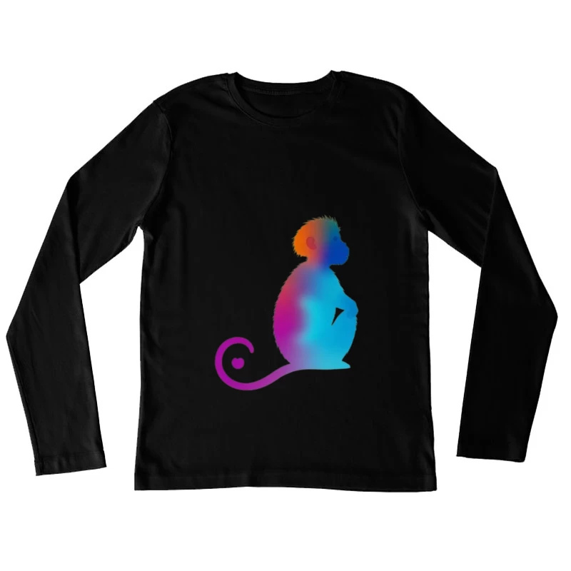 Colorful Gradient Monkey Silhouette with Curled Tail Female Long Sleeve T-Shirt