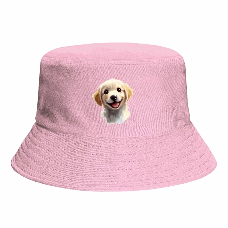 Adorable Smiling Golden Retriever Puppy Digital Portrait Bucket Hat