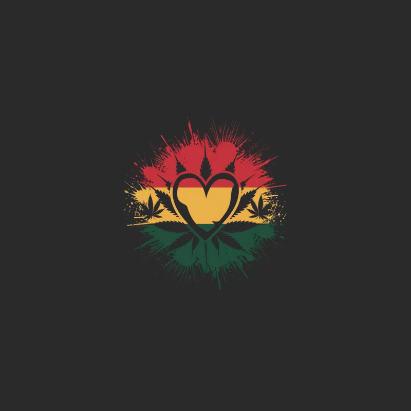 Reggae Love Heart with Cannabis Leaf Splatter Design Baseball Cap