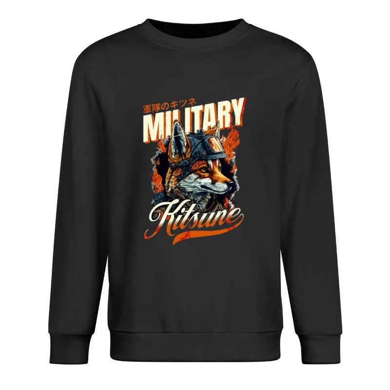 Military Fox: Japanese Vintage Style Helmet Design Male Pullover Sweatshirt