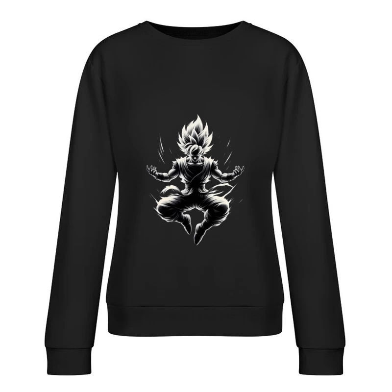 Dynamic Anime Character in Action Female Pullover Sweatshirt