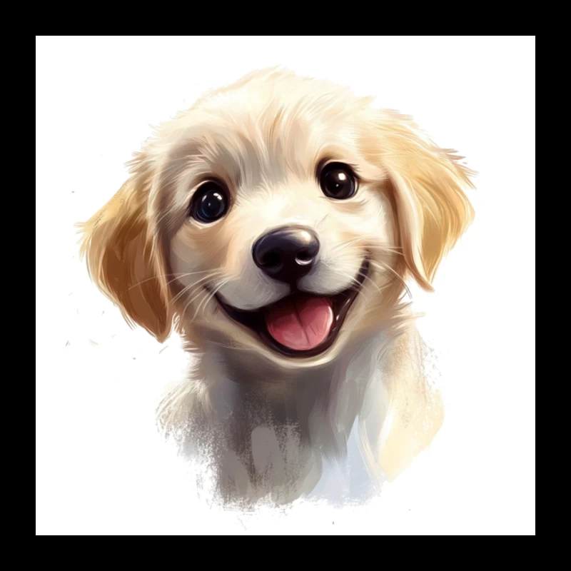 Adorable Smiling Golden Retriever Puppy Digital Portrait Pin