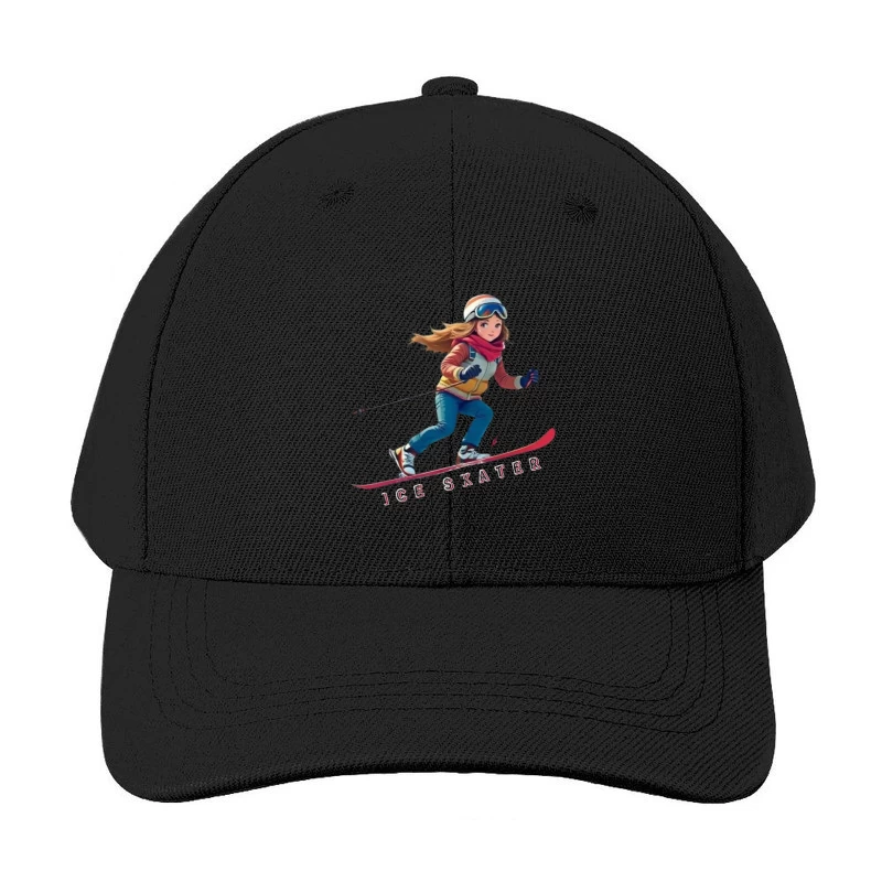 Animated Ice Skater in Winter Sports Gear Baseball Cap