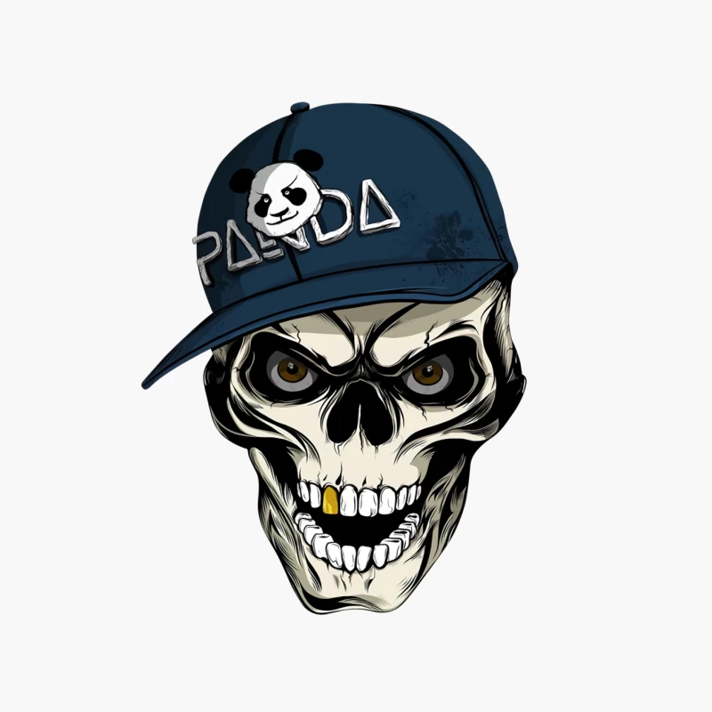 Skull with Panda Cap Graphic Illustration Cotton Tote Bag