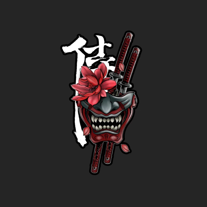 Samurai Mask Art with Katana and Flower Female Pullover Sweatshirt
