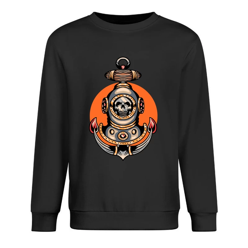 Vintage Nautical Skull Diving Helmet Illustration Male Pullover Sweatshirt