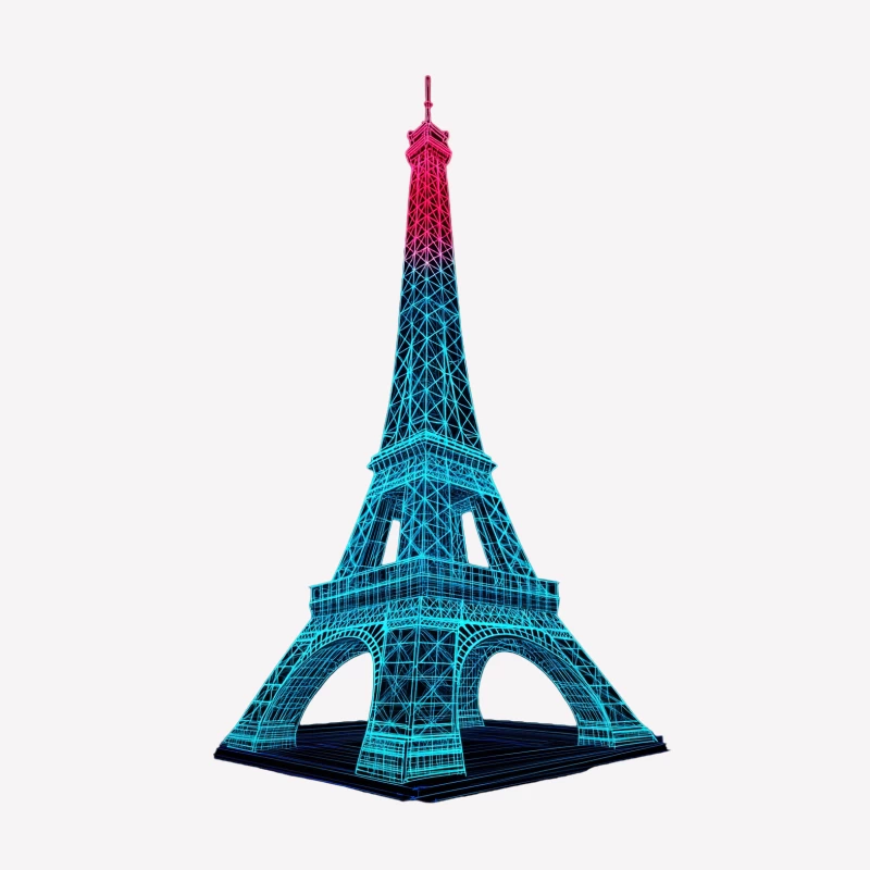 3D Wireframe Eiffel Tower with Blue and Pink Gradient Design Male T-Shirt
