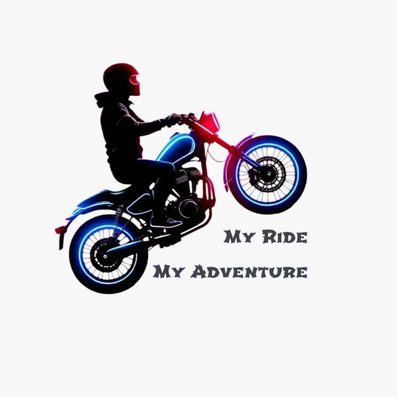 Neon-Lit Motorcycle Rider Silhouette with Adventure Quote Cotton Tote Bag