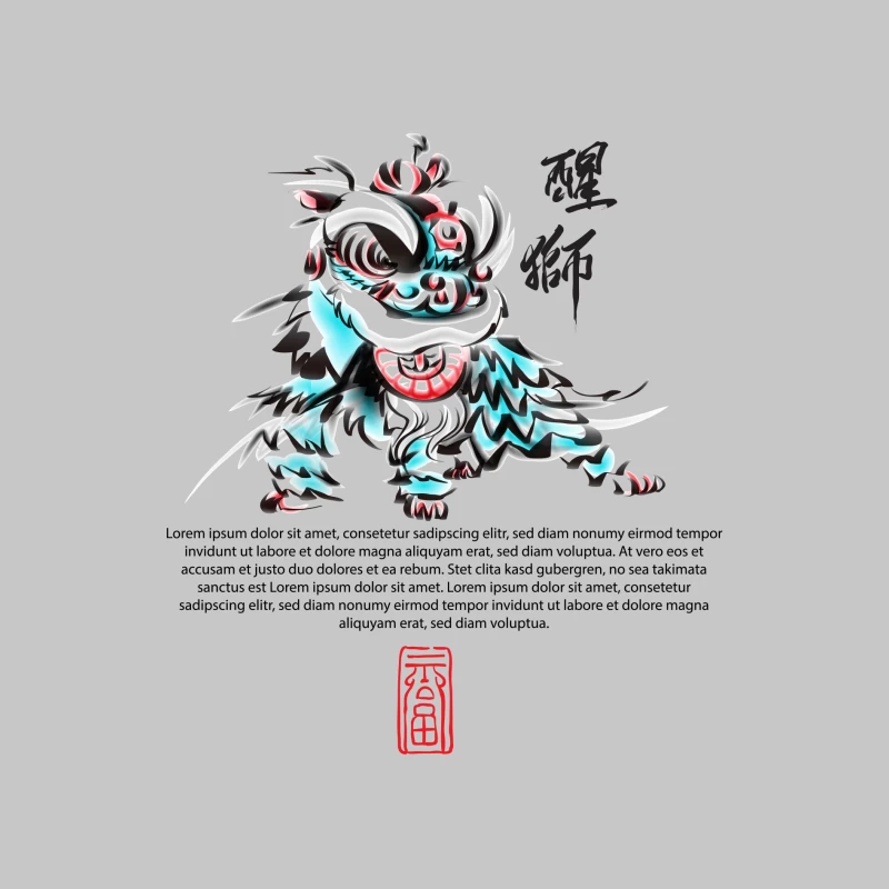 Traditionelles Löwentanz-Kunstdesign Herren Langarm T-Shirt