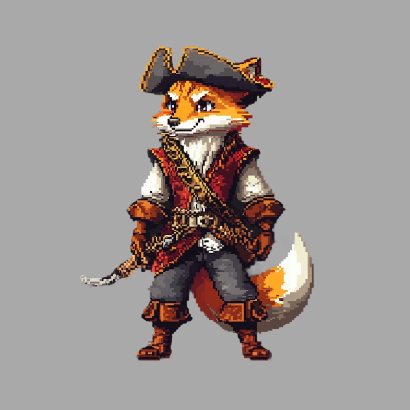 Pixelated Pirate Fox: Anthropomorphic Adventure Game Character Male Pullover Hoodie