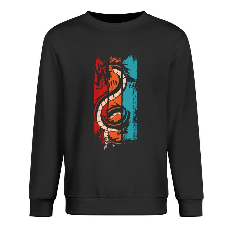 Tri-Color Dragon: Retro Tribal Vibes Male Pullover Sweatshirt