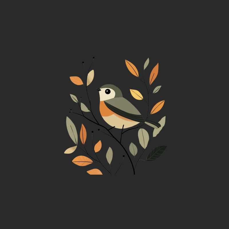Stylized Bird Perched Among Autumn Leaves Baseball Cap