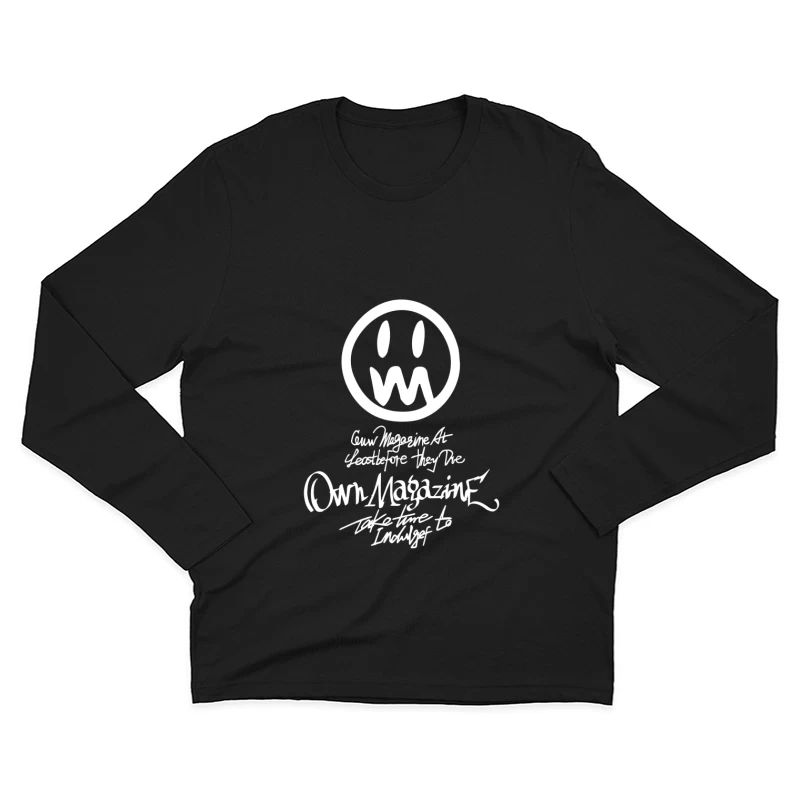 Lächelndes Gesicht und Magazine-Slogan Herren Langarm T-Shirt