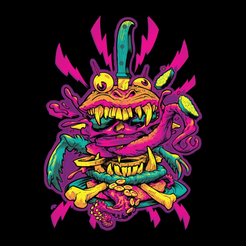 Colorful Grotesque Monster with Knife Pin