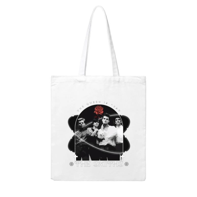 The Smiths - Vintage Black and White Band Portrait with Red Rose Cotton Tote Bag