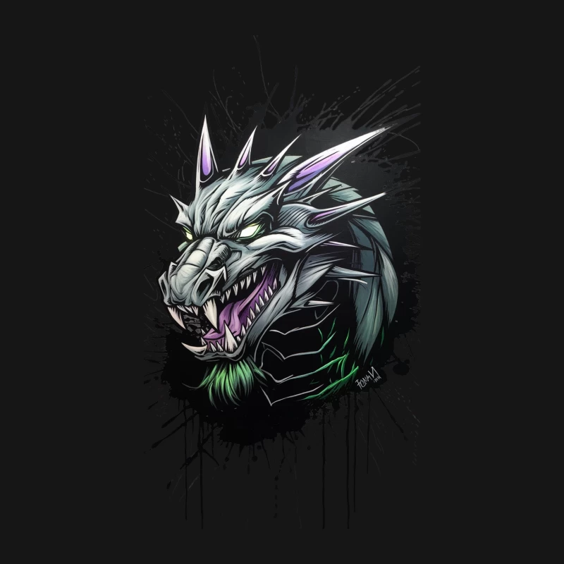 Fierce Dragon: Fantasy Creature in Digital Ink Splatter Art Female Long Sleeve T-Shirt