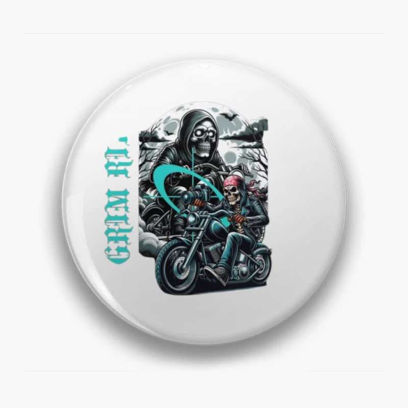 Gothic Grim Reaper Motorcycle Ride Under Moonlight Pin