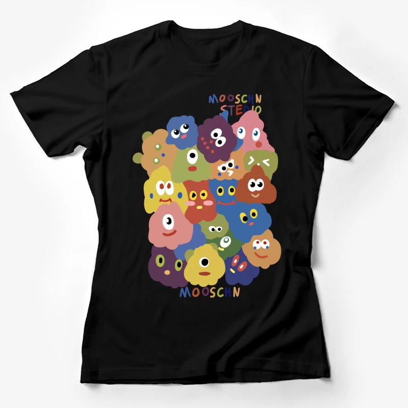 Bunte Cartoon-Gesichter Collage Damen T-Shirt