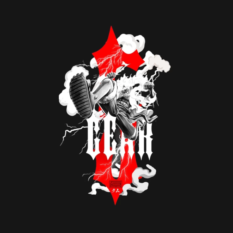 Dynamischer Charakter mit Blitz und rotem Design Herren T-Shirt