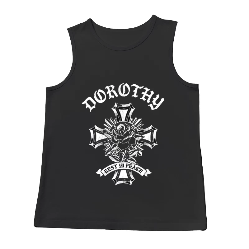 Gothic Memorial Cross with Rose and "Rest in Peace" Inscription Male Tank Top