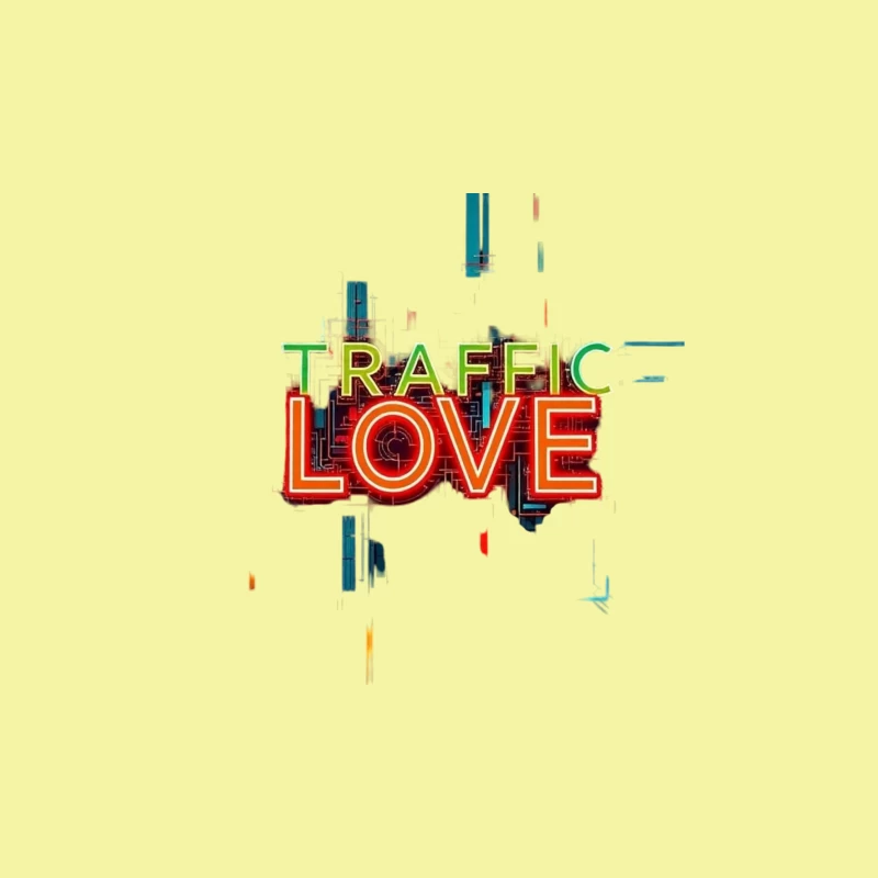 Neon Traffic Love Typography with Glitch Effect Travel Mug