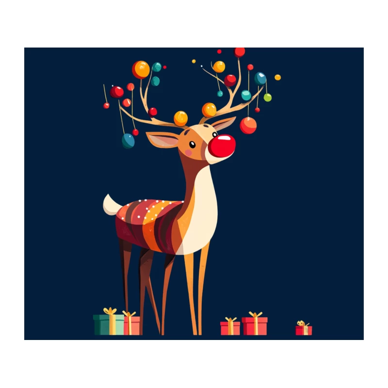 Festive Cartoon Reindeer with Christmas Ornaments and Gifts Tapestry