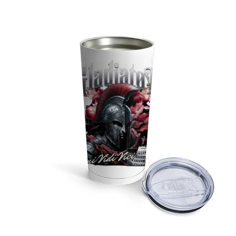 Dramatic Gladiator Warrior with Roman Colosseum in Blood Red Mist Travel Mug