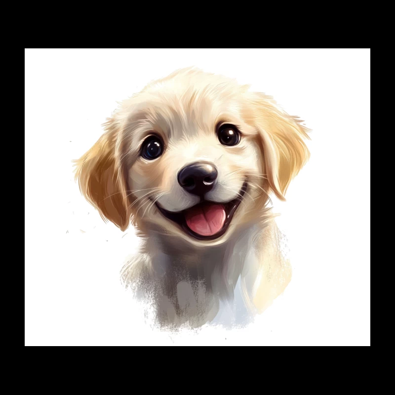 Adorable Smiling Golden Retriever Puppy Digital Portrait Tapestry